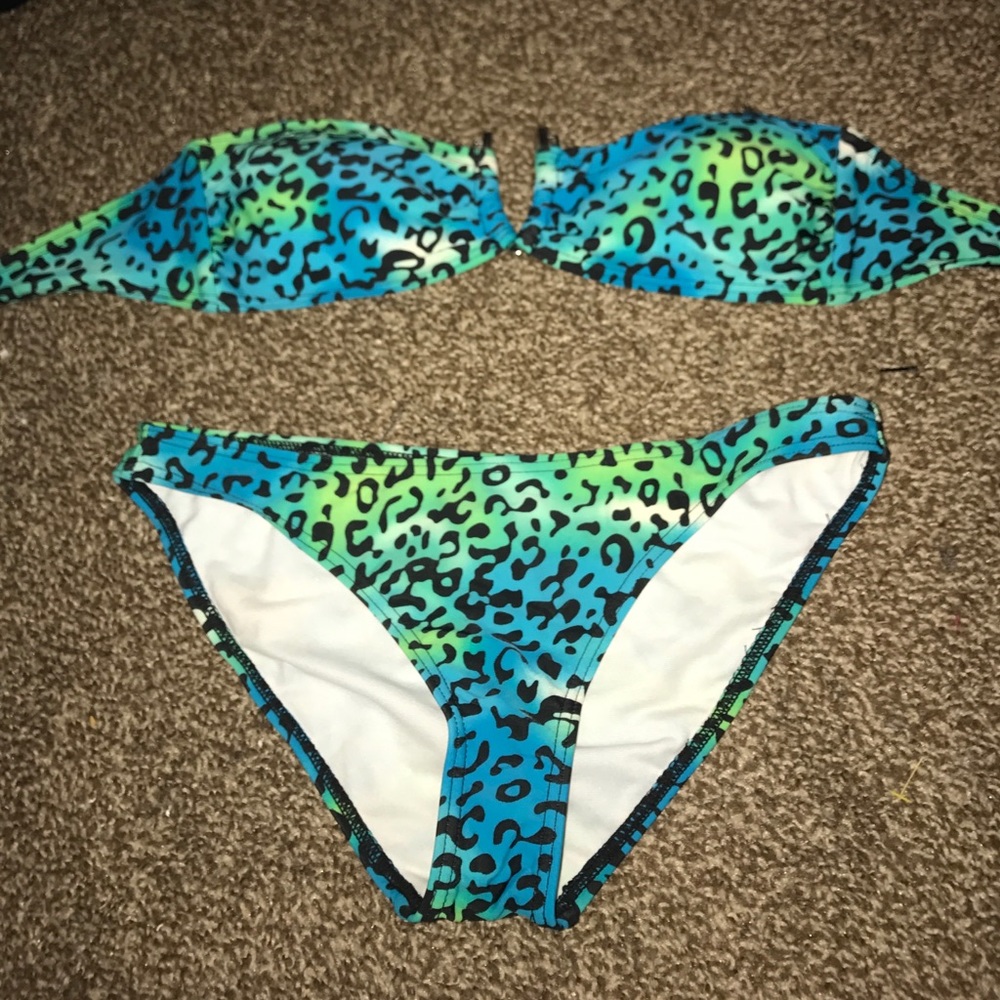 Blue/green leopard print bikini