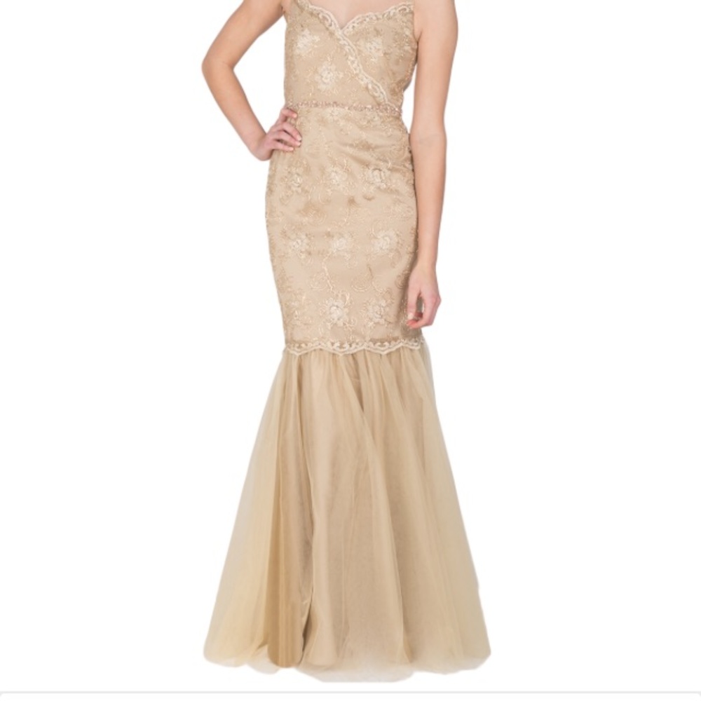 BADGLEY MISCHKA LACE GOLD CORD TULLE  Gown-Size10