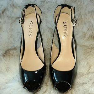 Only Worn Once Guess black platform High Heels