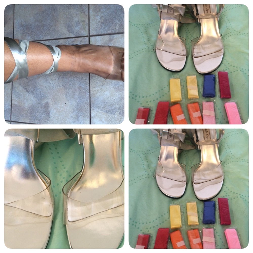 Lace up shoe with different color ribbons