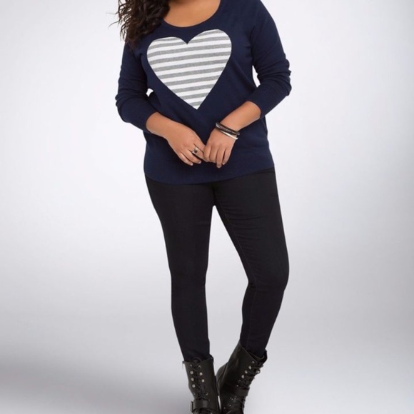 Torrid navy blue striped heart sweater - Picture 3 of 4