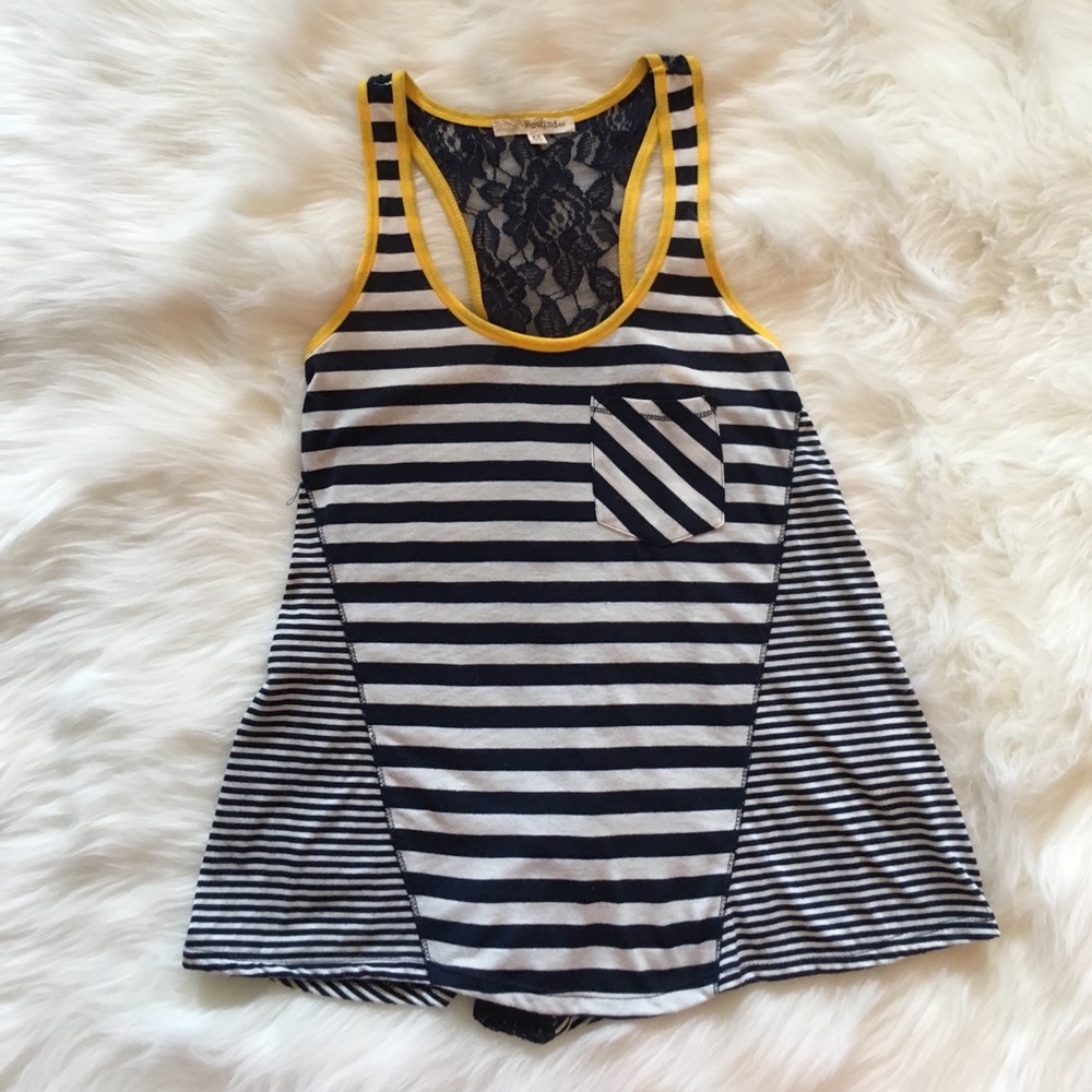 Striped racerback tank top with accents