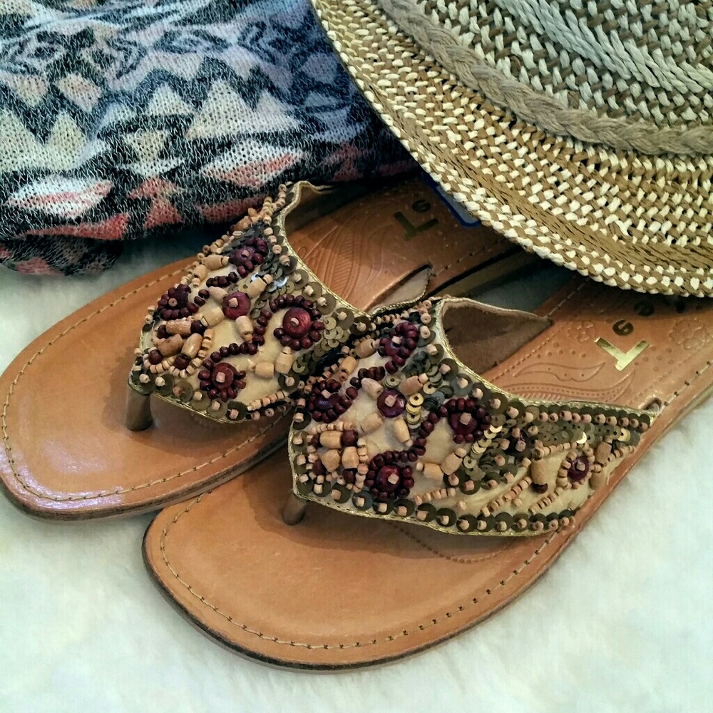Leather Bohemian Beaded sandals