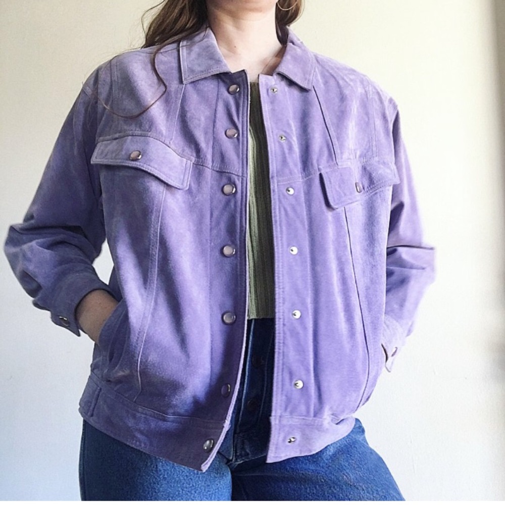Vintage Lavender Suede Snap Front Jacket - Picture 1 of 3