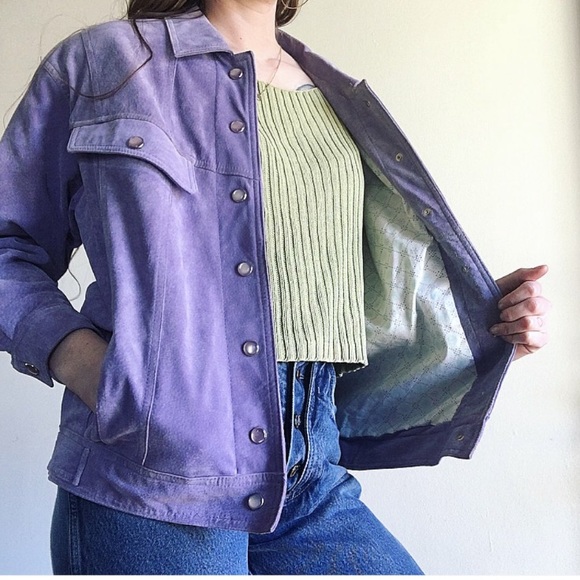 Vintage Lavender Suede Snap Front Jacket - Picture 3 of 3