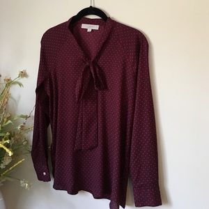 Adorable LOFT Burgundy Polka Dot Blouse! Size XS