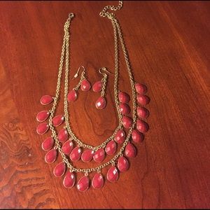 Red and gold necklace and earring set