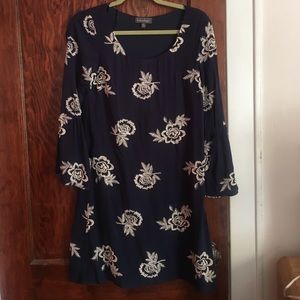 Blue and floral embroidered boho dress