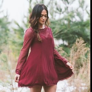 Red Sheer Long Sleeve Dress