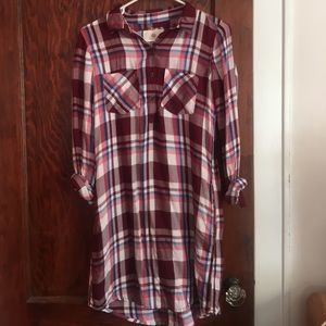 Maroon plaid shirt dress