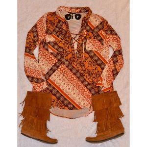 Bohemian Long Sleeve Lace Up Top