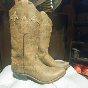 Brown leather cowboy boots