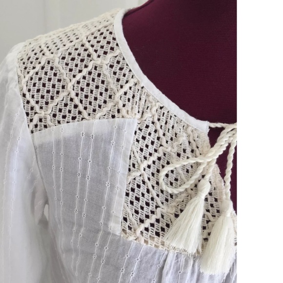 Lucky Brand Cotton Blend Tie Neck Top T123 - Picture 2 of 5