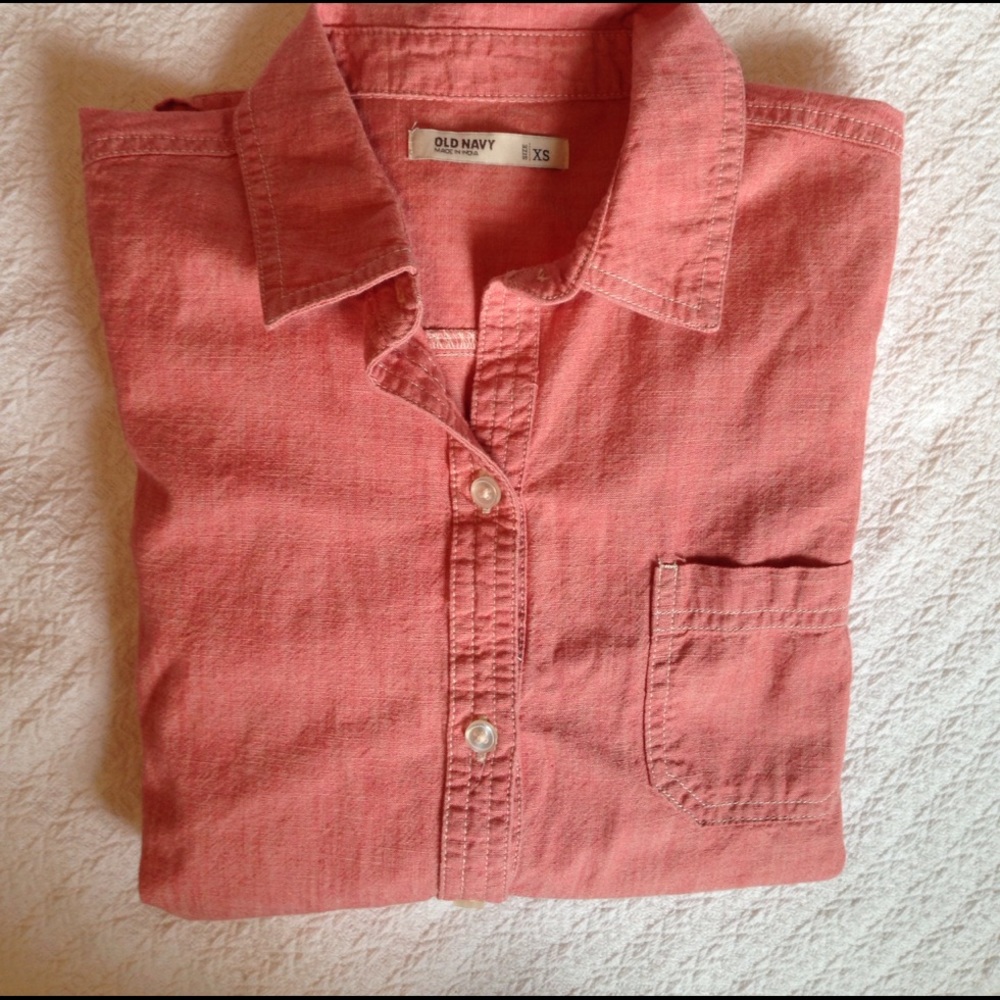 Orange chambray(denim) shirt.