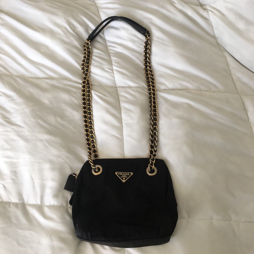 Prada Milano Black Nylon and Leather Chain Purse