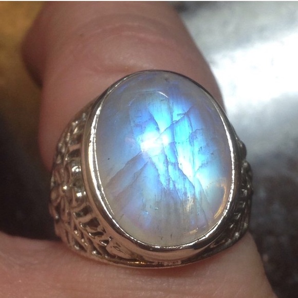 NWT GENUINE 20+ SRI LANKAN Rainbow Moonstone Ring - Picture 3 of 8