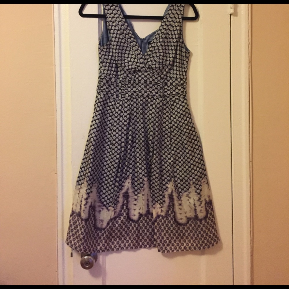Blue white printed silk dress