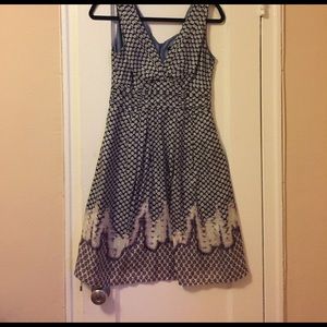 Blue white printed silk dress