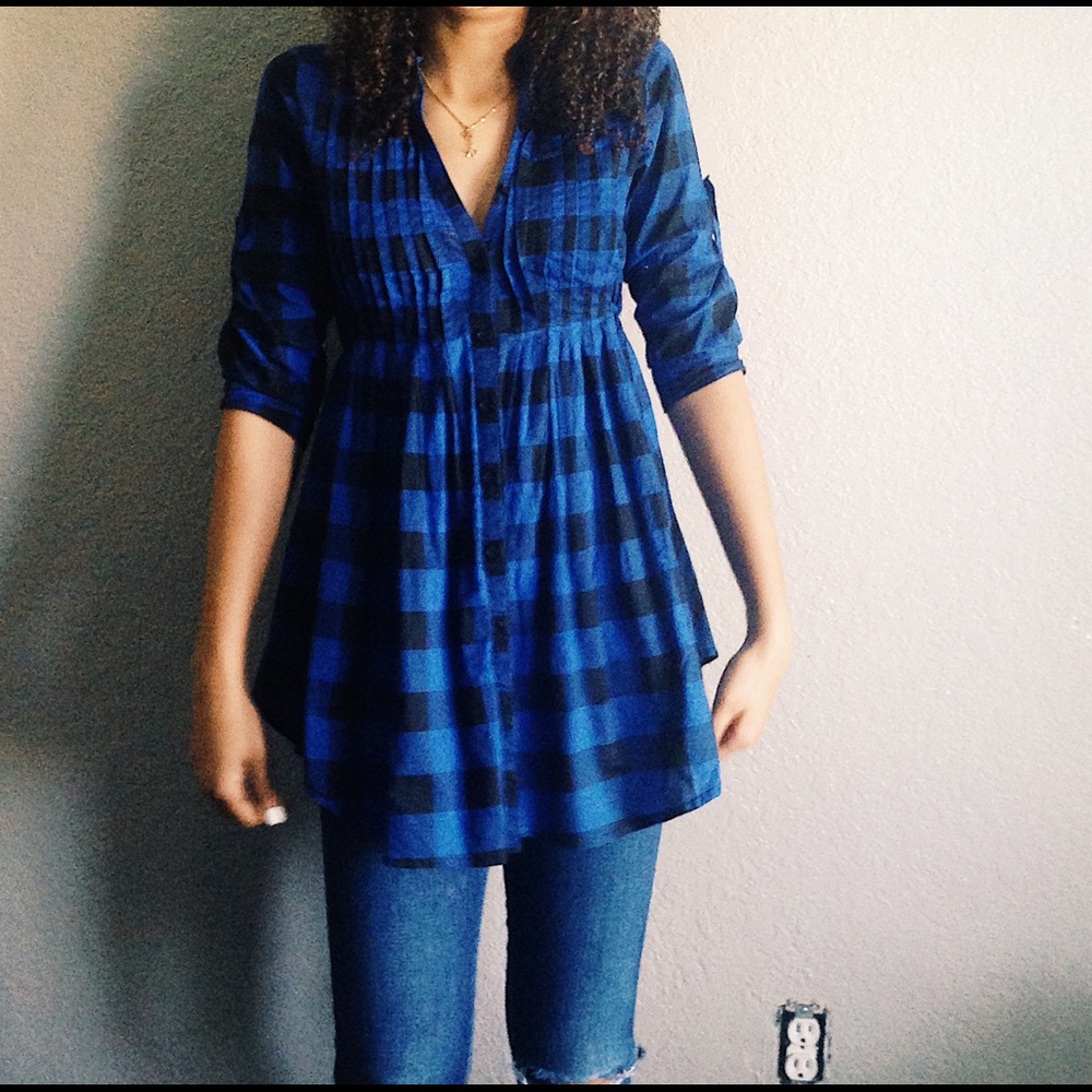 Dark Blue Flannel Top