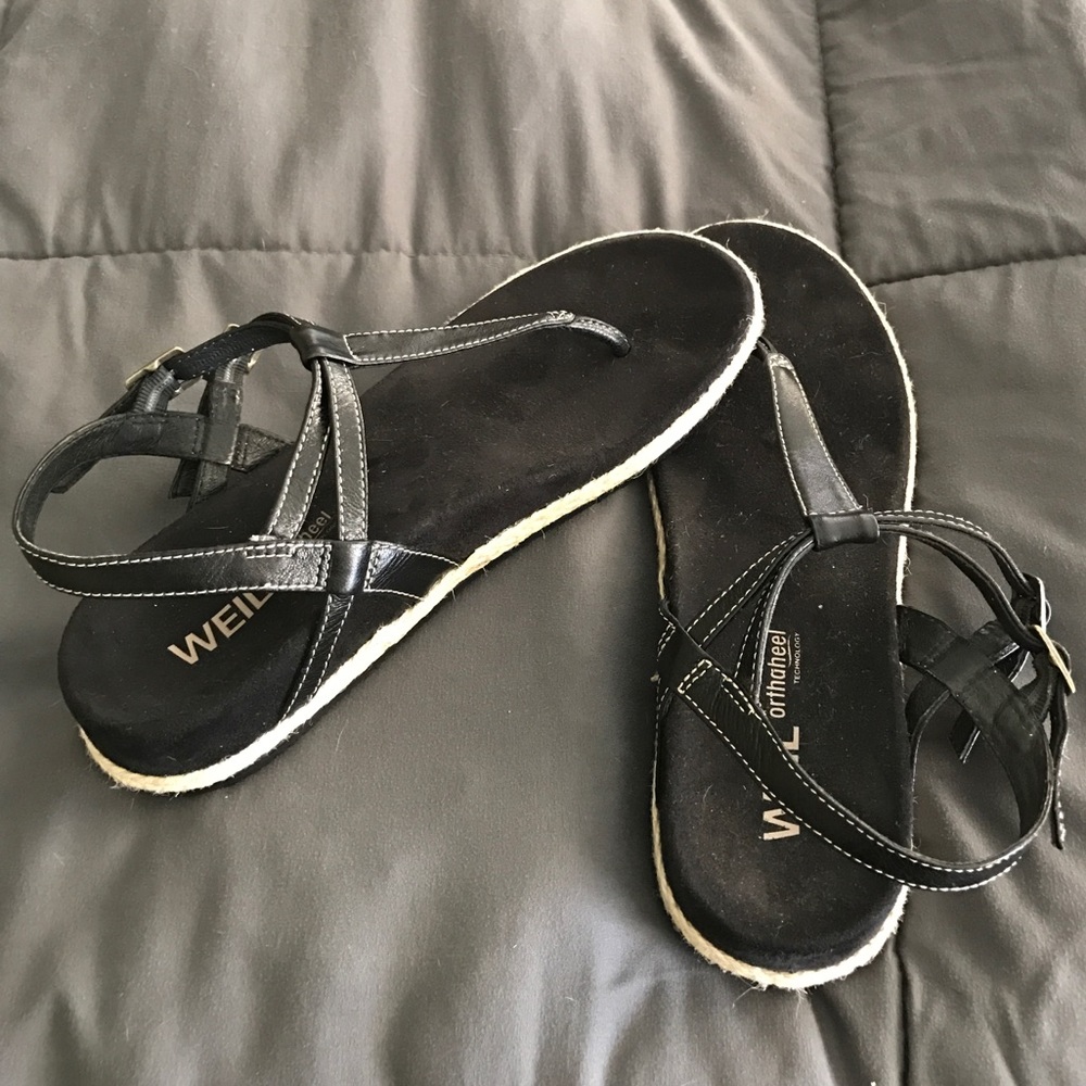Black leather T-Strap sandals