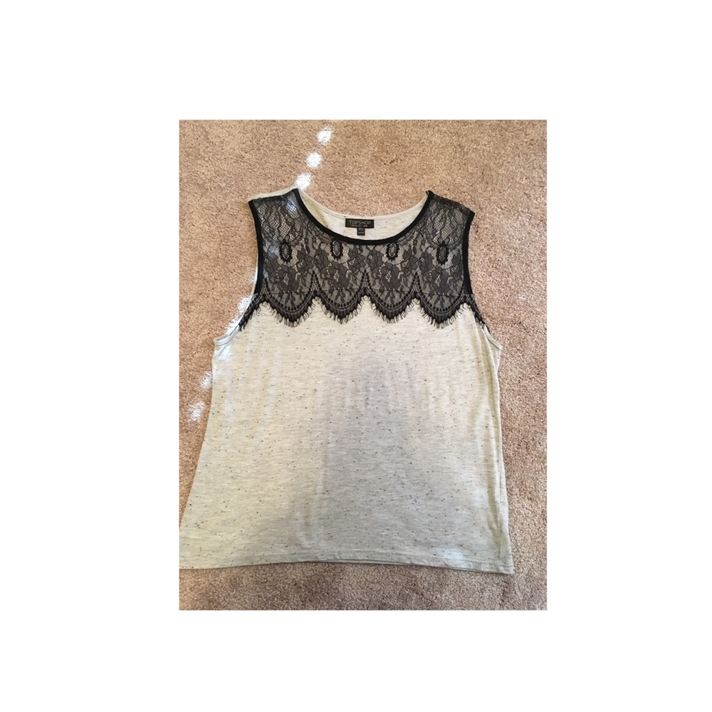 TOPSHOP Sleeveless Black Lace & Cotton Top 🖤