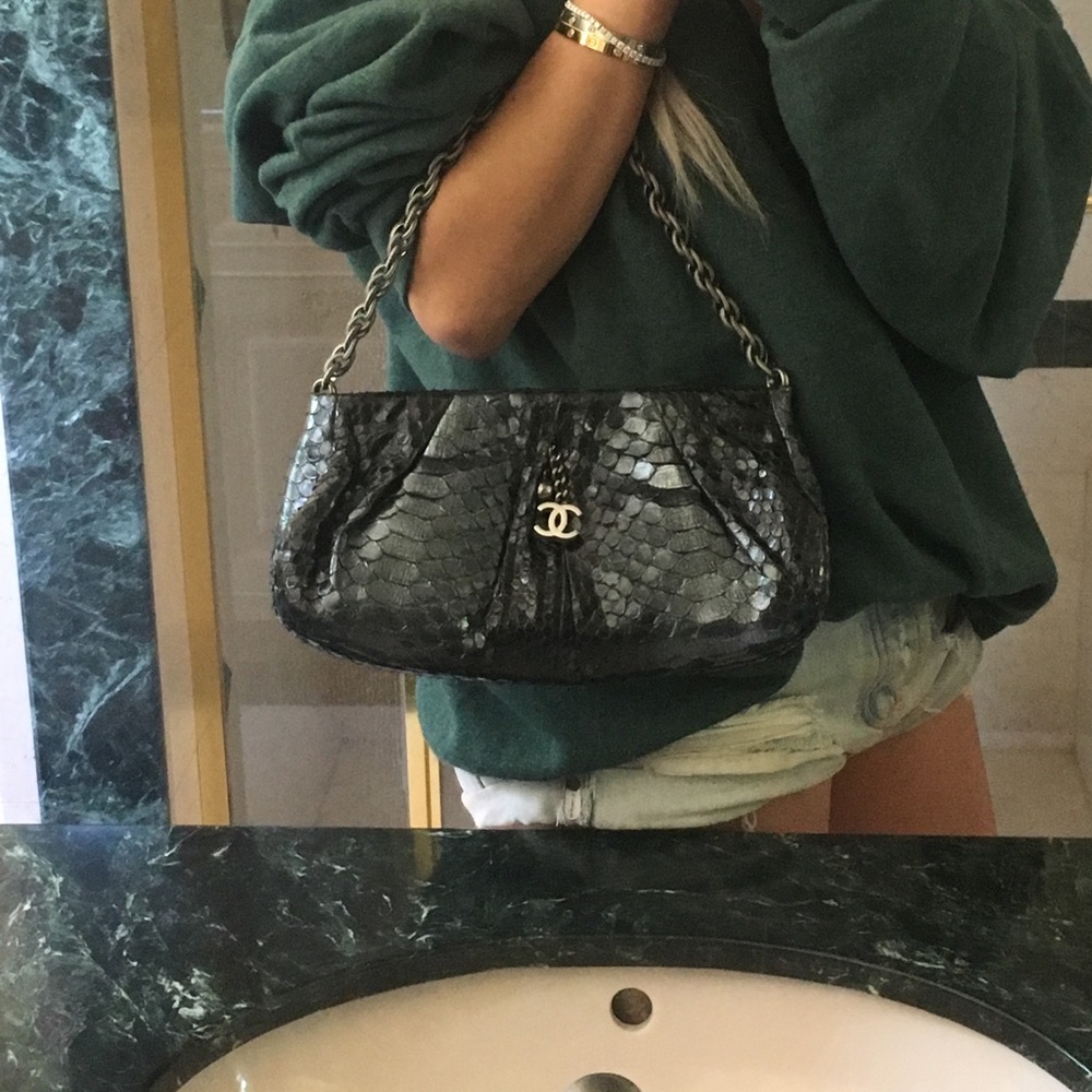 AUTHENTIC CHANEL SNAKESKIN METALLIC-EY HANDBAG
