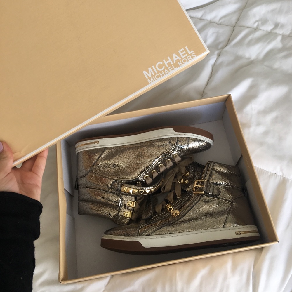 Micheal Kors Gold Glam Studded High Top