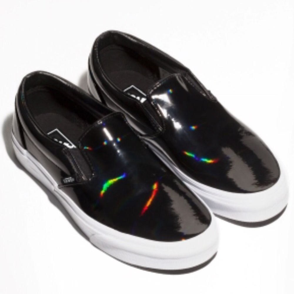 Black holographic slip on Vans