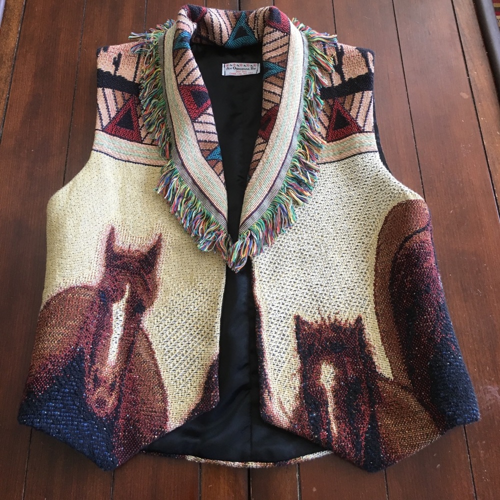 Vintage Boho western horse vest w/fringe