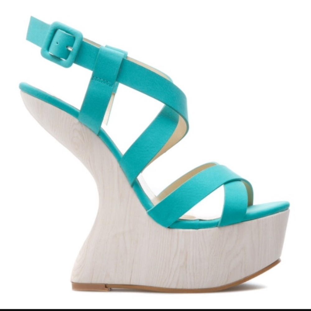 Shoedazzle heel-less Teal wedges, size 8.5