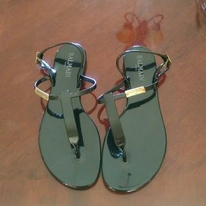 Balmain Black Jelly Sandal with gold Balmain Logo