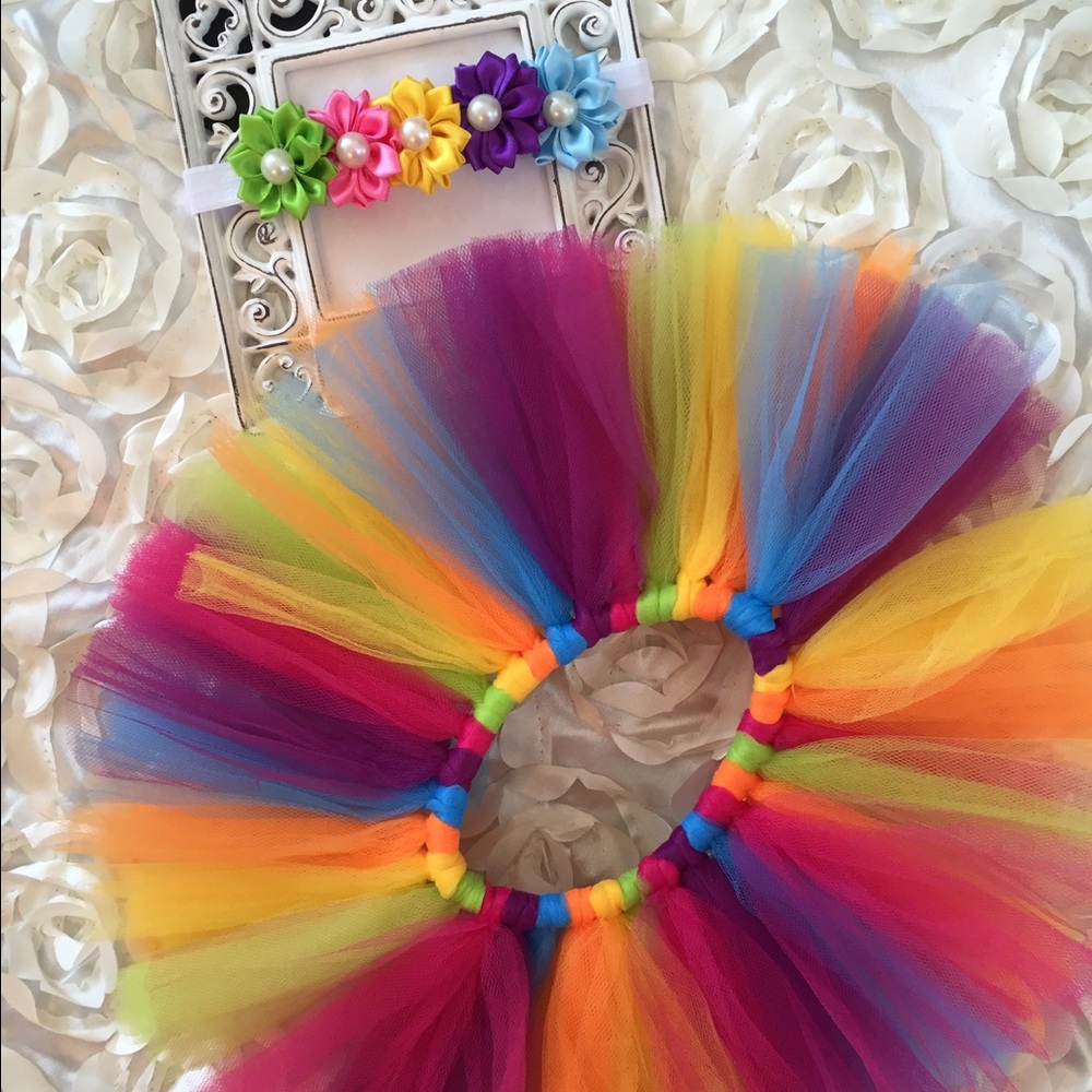 Baby Girl Rainbow Tutu & Headband Set Photo Prop - Picture 3 of 4