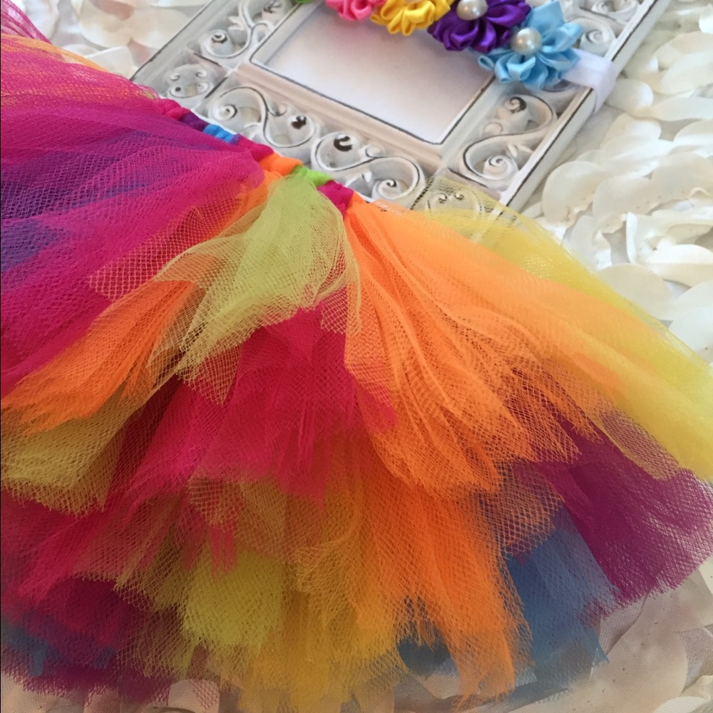 Baby Girl Rainbow Tutu & Headband Set Photo Prop - Picture 4 of 4