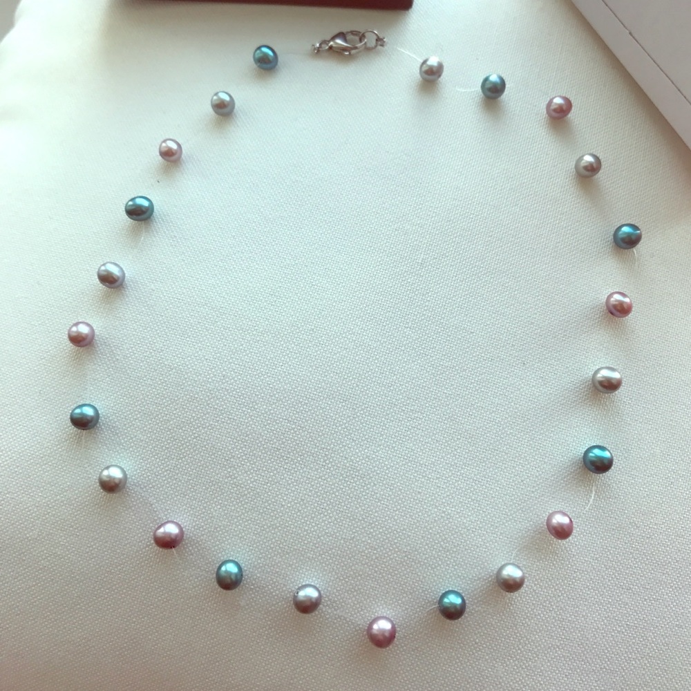 New honora blue and pink cultured pearls necklace