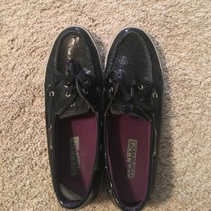 Black sequin sperry top siders