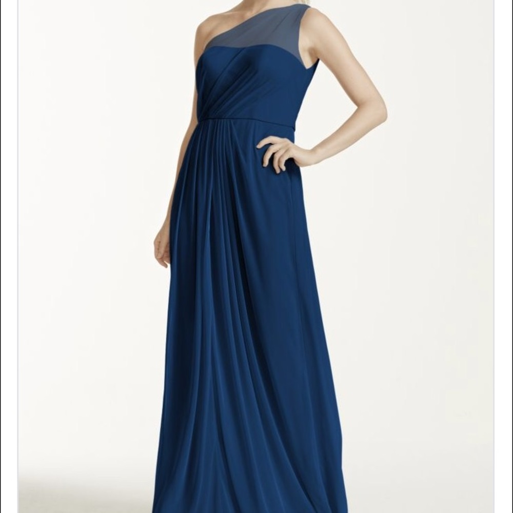 Navy blue one-shoulder chiffon long dress/gown