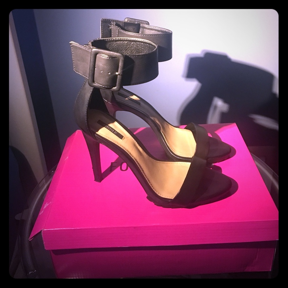 Forever 21 Faux Leather Buckle Ankle Strap Heel