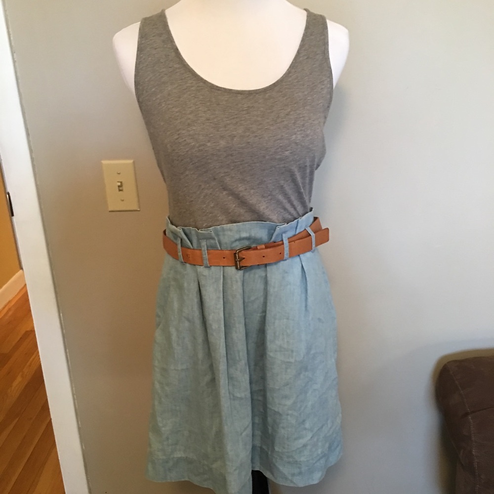 Gray tank dress with chambray skirt