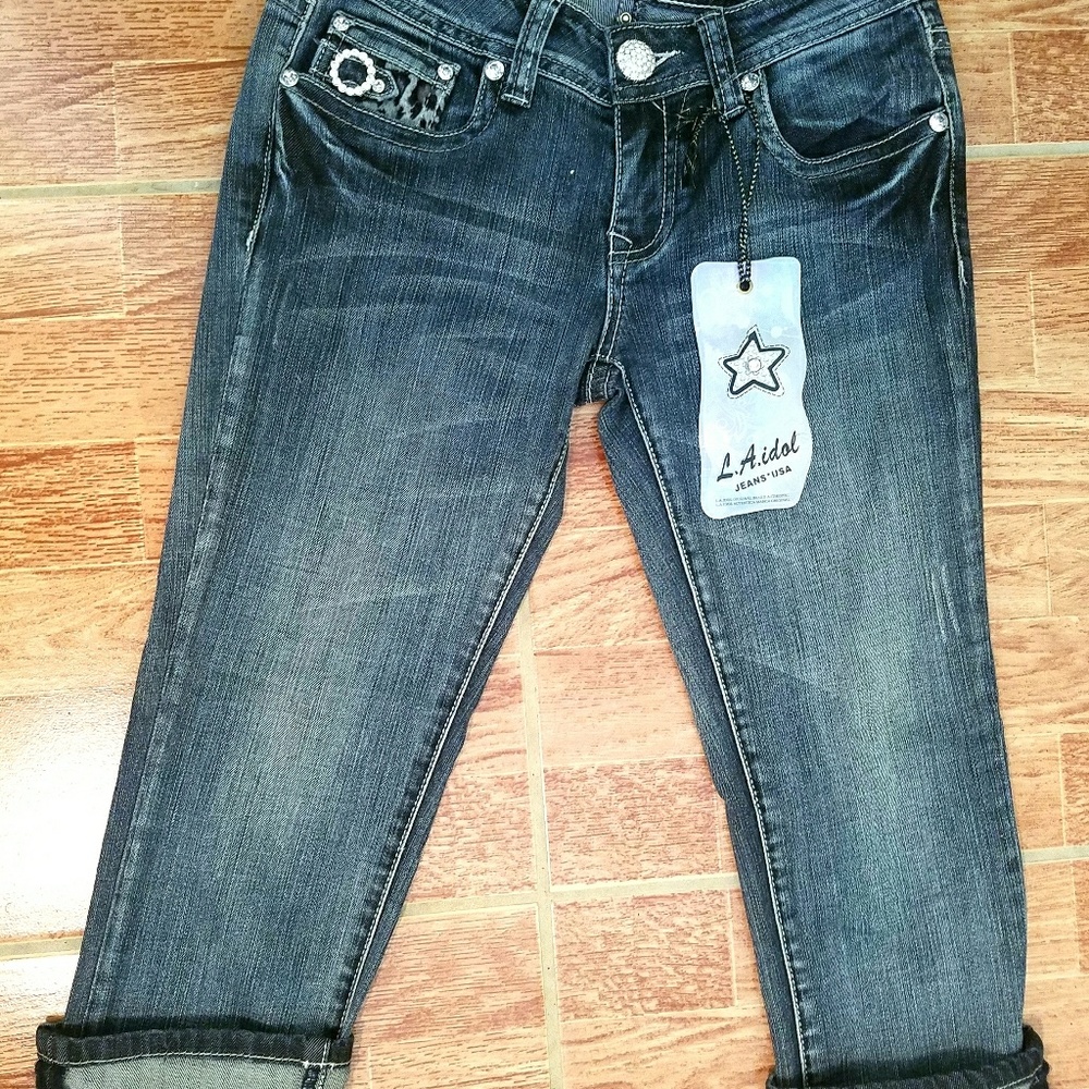 LA Idol Rhinestone Capris Jeans Junior Size 0 3 5