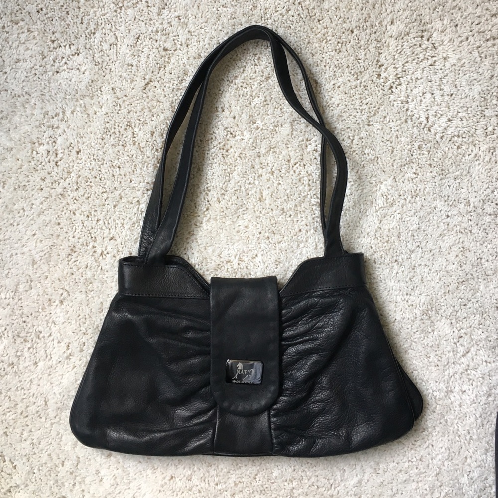 Black leather handbag
