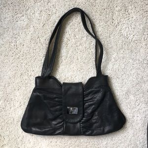 Black leather handbag