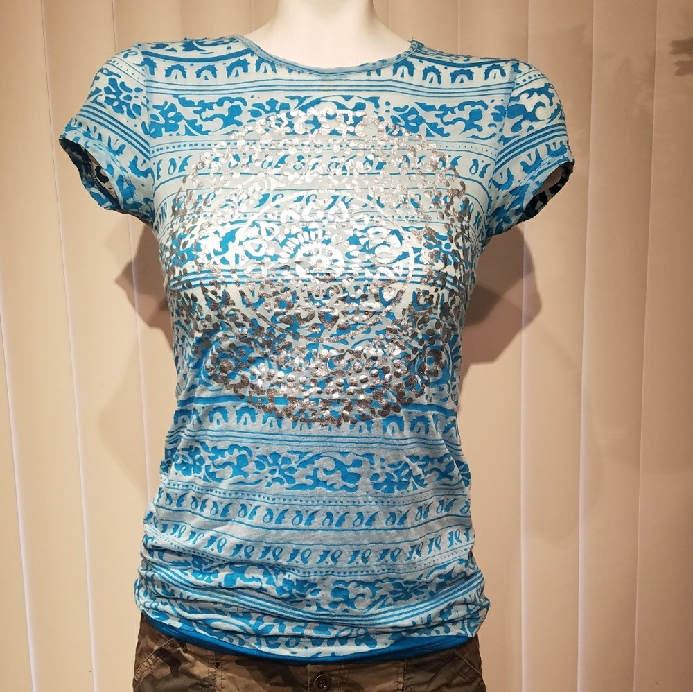 I-N-C turquoise silver t-shirt