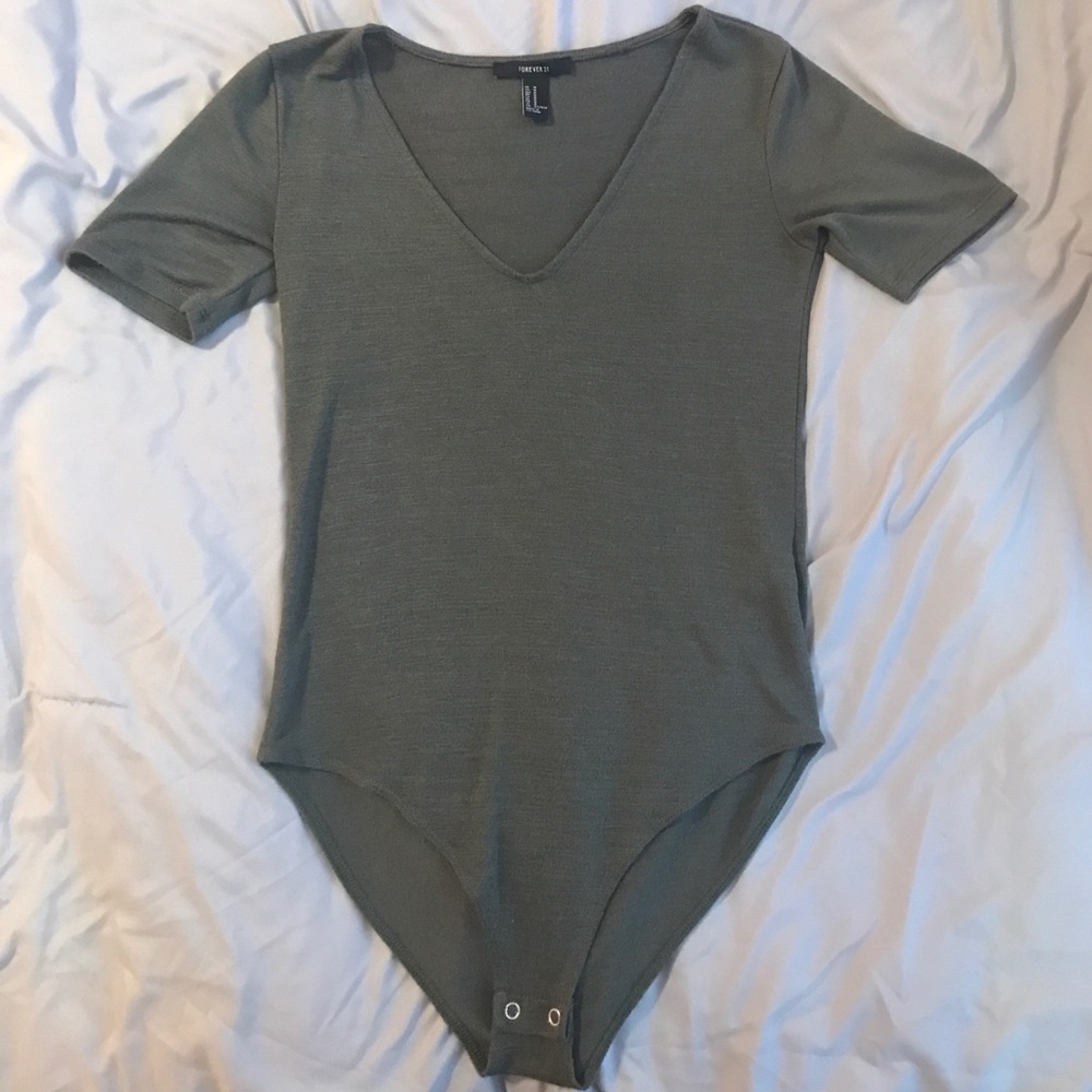 Olive Forever 21 Short Sleeve BodySuit