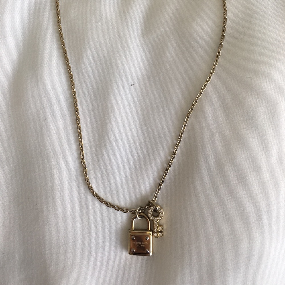 Gold Michael Kors Lock and Key Pendent Neckalce