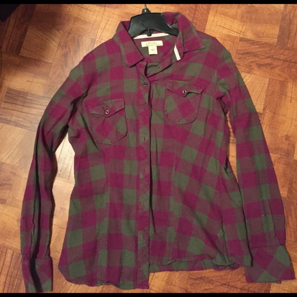 Green and purple flannel shirt