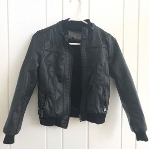 Kids size 10 leather fur lined jacket