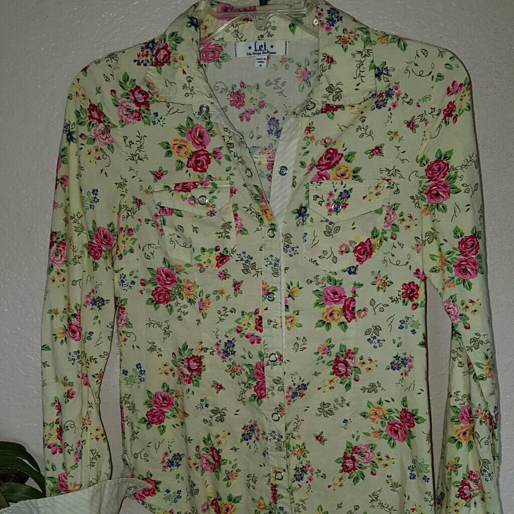 Yellow floral button down