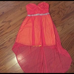 Coral/yellow strapless dress w/ gem detailing