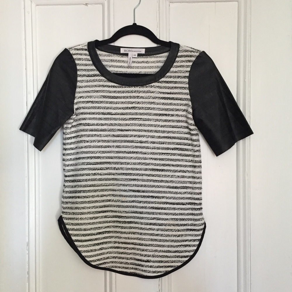 BCBG Black and White Striped Shirt