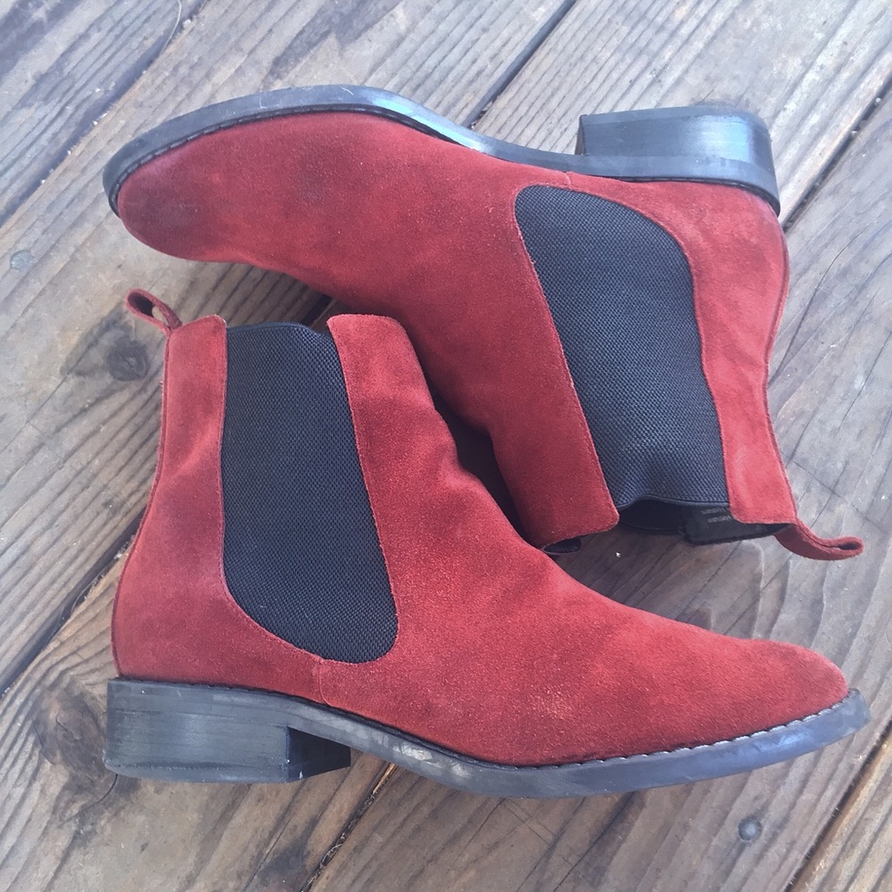 Burgundy chelsea booties.